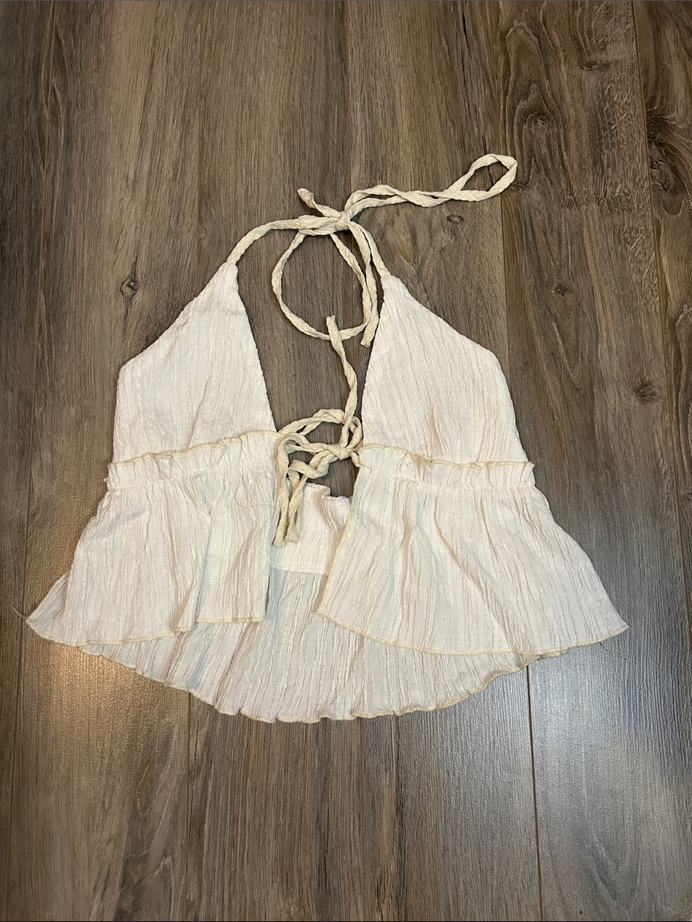 SHEIN Cream Halter Ruffle Camisole Top